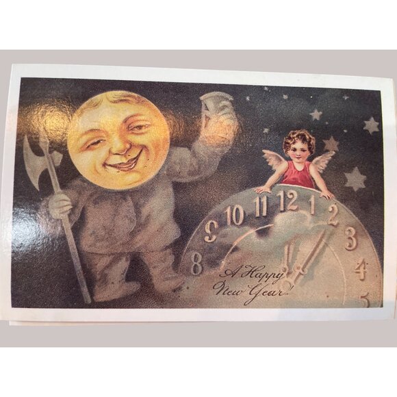 Vintage Victorian Christmas & New Year Postcards Set Girls Boys Santa Angels - Picture 4 of 11